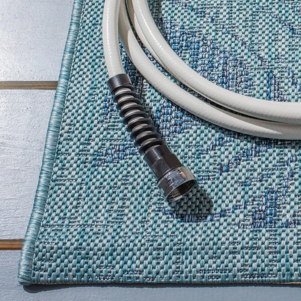 Safavieh Courtyard Deana Indoor/ Outdoor Rug - 6&7x22 x 6&7x22 Round - Aqua/Navy