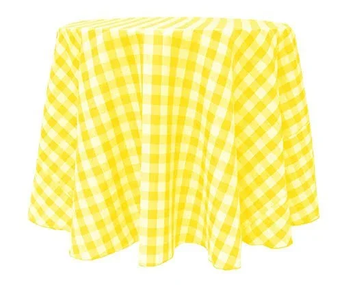 Ultimate Textile 132-Inch Round Polyester Checkered Tablecloth Lemon and White