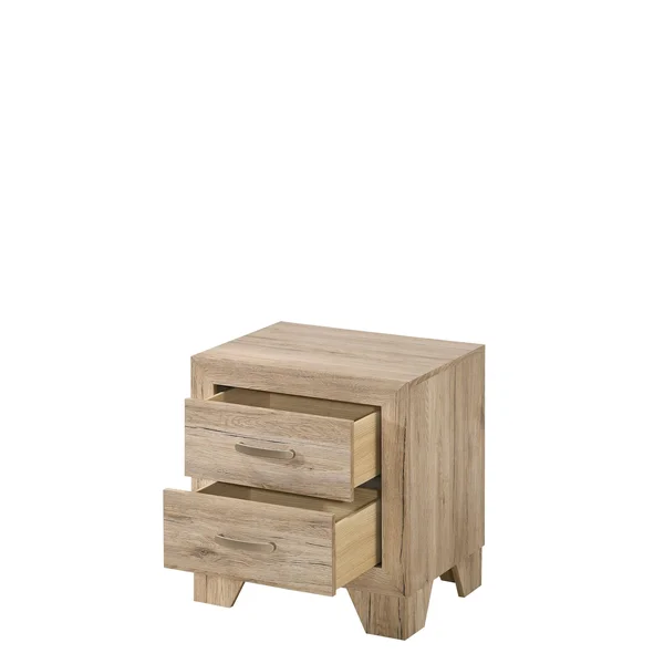 Transitional Miquell Rectangular Wood Nightstand with 2 Drawers - Oak