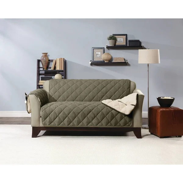 Flannel/Sherpa Loveseat Furniture Cover Loden - Sure Fit