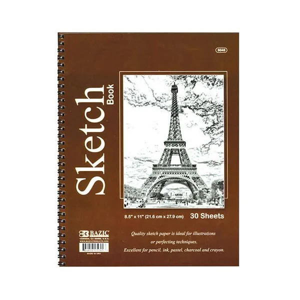Bazic 30 Ct. 8.5 inch x 11 inch Side Bound Spiral Premium Sketch Book (Pack of 48)