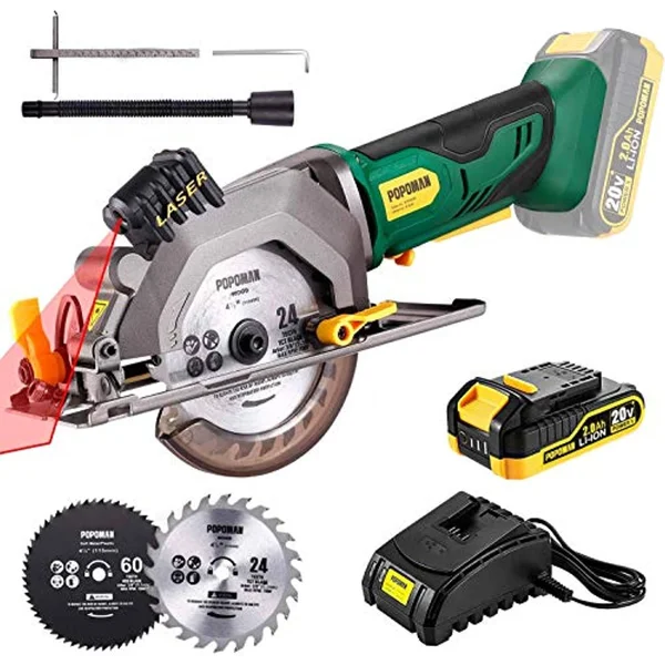 POPOMAN Cordless Circular Saw - 4-1/2x22 Saw with Laser Guide, 20V 2.0Ah Battery