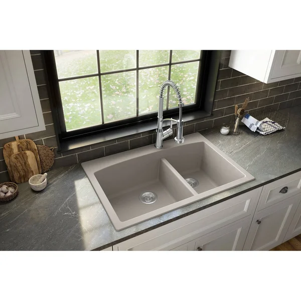 Karran Drop-in Quartz Double Bowl Kitchen Sink - Brown
