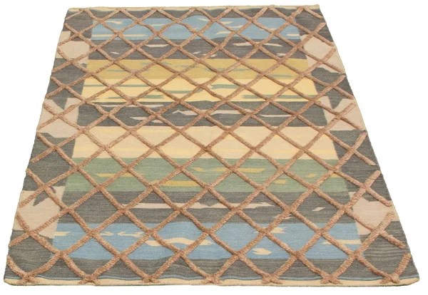 Hand Woven Cambridge Beige, Dark Grey Wool Kilim 5&0x22 x 7&10x22