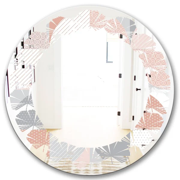 Designart 'Round Geometric Textured Pattern' Modern Round or Oval Wall Mirror - Leaves - Multi - 24 in. Wide x 24 in. High