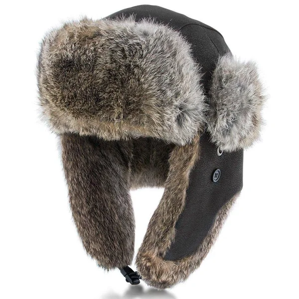 Walrus Hats Genuine Rabbit Fur Brown Trapper Hat - Black - Medium
