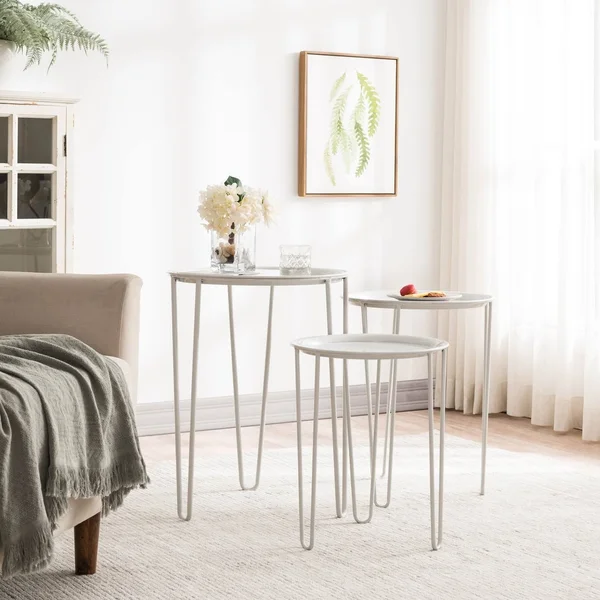 HEMSLY Mid Century Round Nesting Tables - White