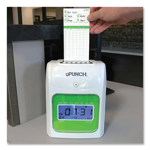 uPunch UB1000 Electronic Non-Calculating Time Clock Bundle, Beige/Green (159971)