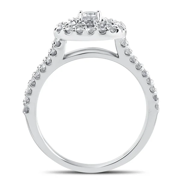 Pompeii3 1 1/10ct Cushion Halo Diamond Engagement Wedding Ring Set 10K White Gold - Size 4.5