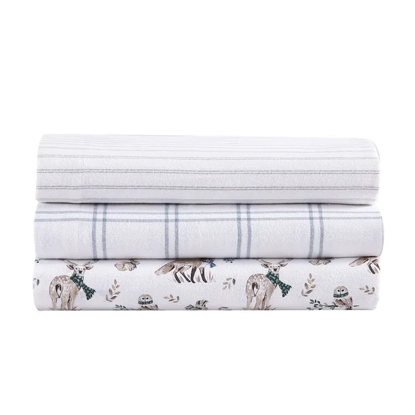 Eddie Bauer Bears & Trees Flannel Sheet Set Blue Queen