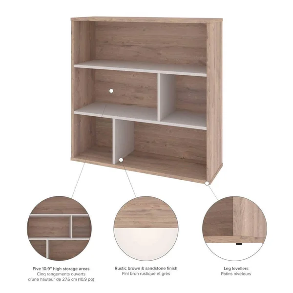 Bestar 22852-000009 Fom 2-Piece Asymmetrical Shelving Unit Set in Rustic Brown & Sandstone