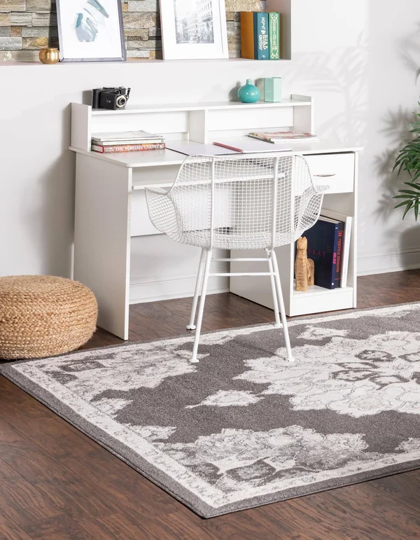 Unique Loom Parker Medallion Vintage Rug 5& x 8& Rectangle Charcoal/Ivory - 3158747