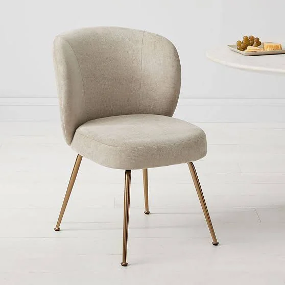 Greer Dining Chair - Performance Coastal Linen, White, Antique Bronze