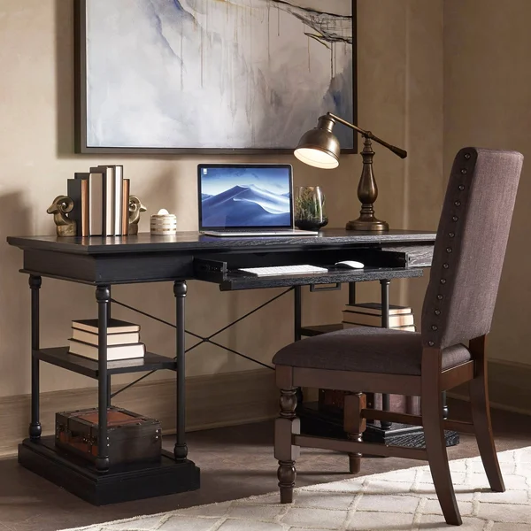 Inspire Q Barnstone Cornice 1-Drawer Storage Writing Desk by Artisan White Antique, Wood Finish