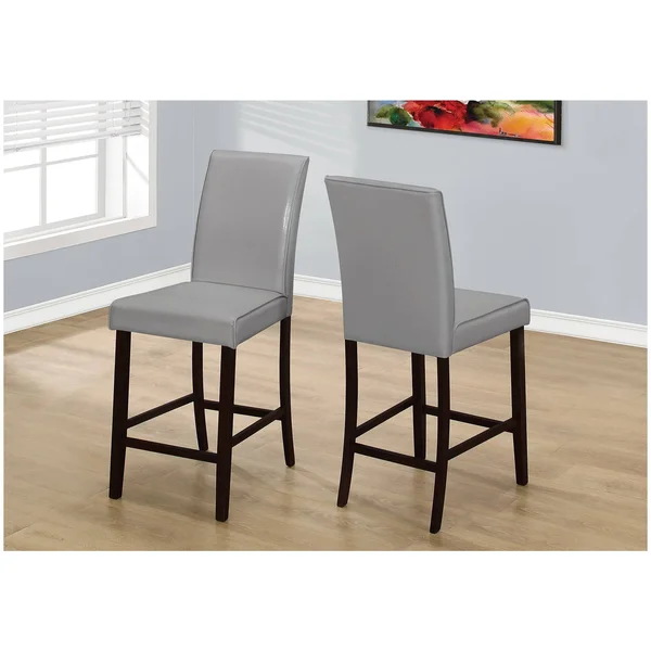 Monarch Specialties Counter Height Dining Chair-Grey Leather-Look