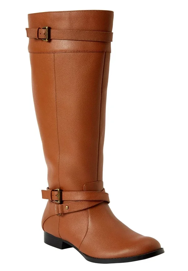 Women's The Janis Wide Calf Leather Boot by Comfortview in Cognac (Size 7 1/2 M)