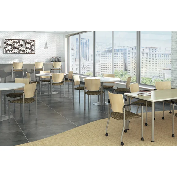 KFI Evolve Barstool with Silver Frame and A Chocolate Wood Back - Navy Fabric
