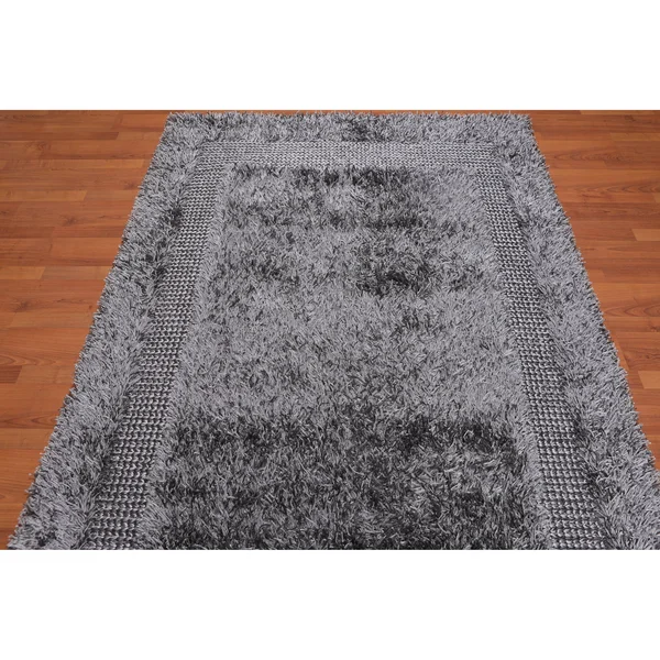 Hand Made Shag Silver Grey, Shag Polyster Modern & Contemporary Oriental Area Rug (5x7) - 5& x 7&6x22