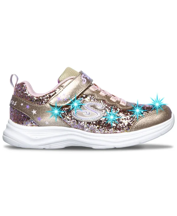 Skechers Girls& S Lights Glimmer Kicks Glitter N& Glow Sneaker - Gold/Pink