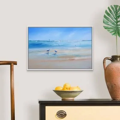 Late Gulls by Craig Trewin Penny - Painting Print on Canvas Rosecliff Heights Format: White Floater Framed Canvas - Size: 18x22 H