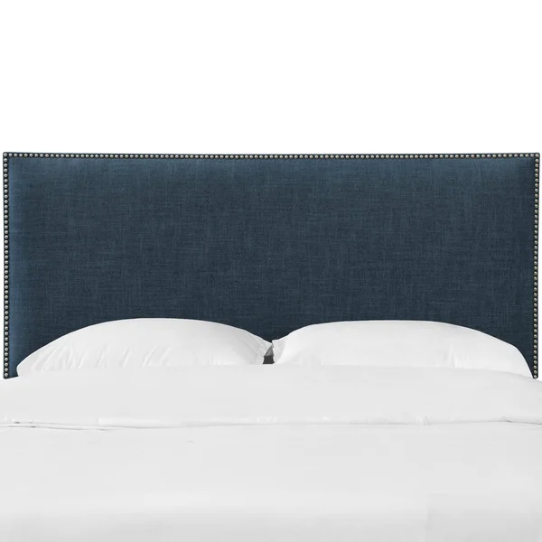 Queen Bella Nail Button Border Headboard Dark Navy Linen with Pewter Nailbuttons - Skyline Furniture