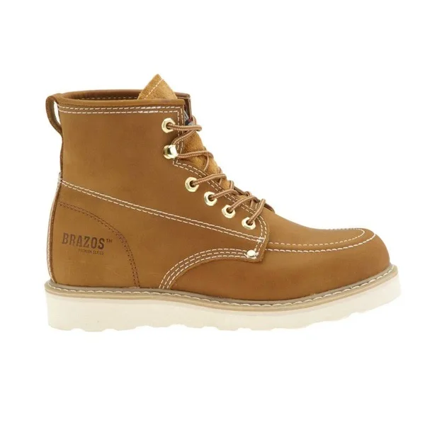 Brazos Men's Premium Rio Lace Up Work Boots Tan/Walnut - 7 - Lace-Up Work Boots at Academy Sports