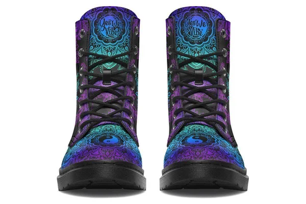 Yin Yang Mandala Boots, Vegan Black Boots, YesWeVibe Men's Boots, Black Sole, US 6, EU39