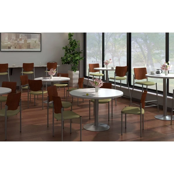 KFI Evolve Barstool with Silver Frame and A Chocolate Wood Back - Navy Fabric
