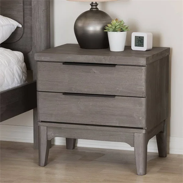 Baxton Studio Nash 2 Drawer Nightstand in Platinum Gray