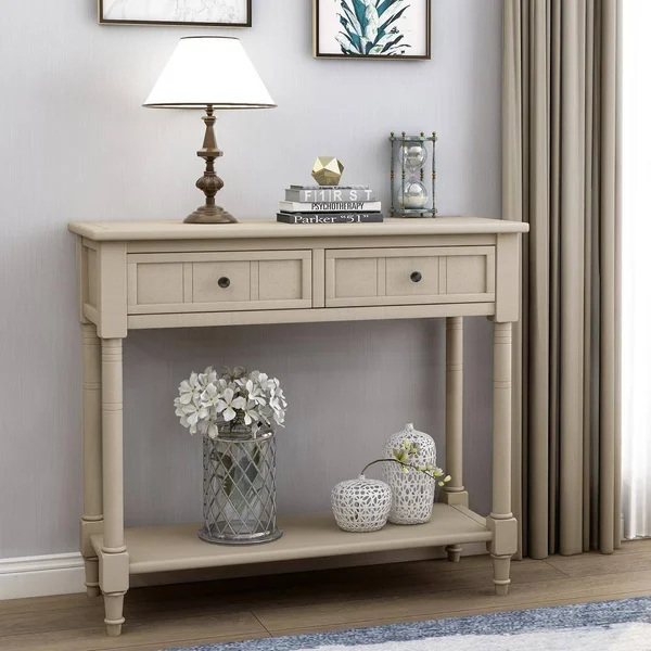 Harper & Bright Designs 36 in. Gray Rectangle Wood Console Table with 2-Drawers - Grey
