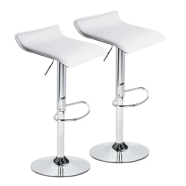 Puluomis Set of 2 Adjustable Swivel Barstools, PU Leather Bar Stool with Chrome Base, Gaslift Pub Counter Chairs, White