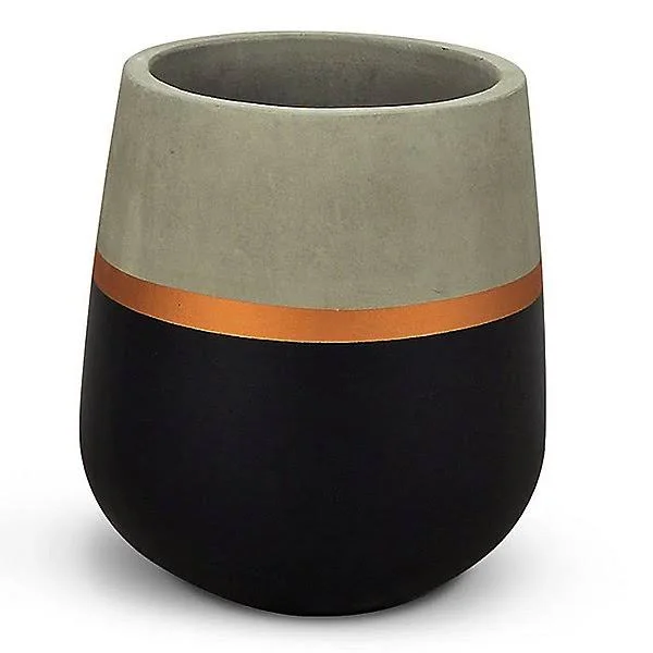 Le Present Belly Half/Half Two-Tone Pot - Color: Black and Grey with Gold Stripe, Painted - Size: 18 in - J945.160