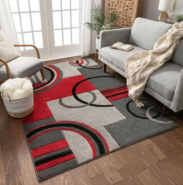 Well Woven Ruby Galaxy Waves Modern Geometric Grey Red Area Rug - Size: 6&7 inch x 9&3 inch