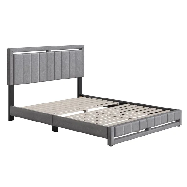 King Sloan Vertical Stitched Upholstered Platform Bed Gray Linen - Eco Dream