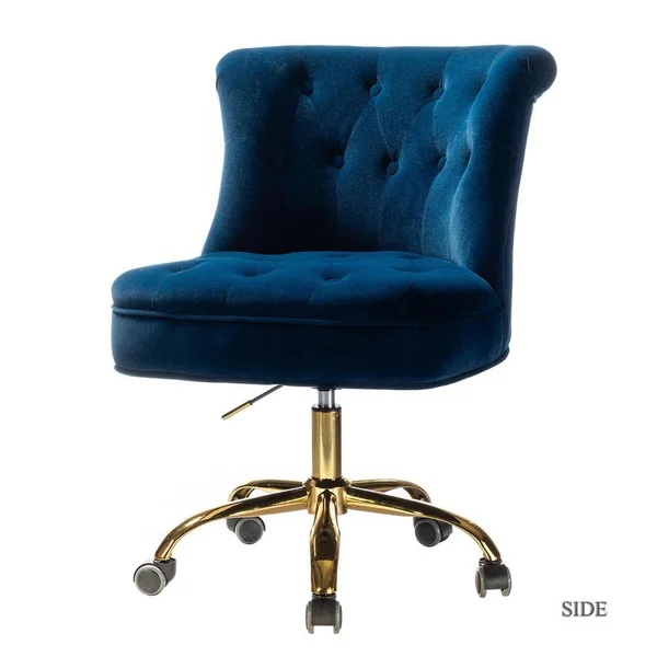 Jayden Creation Figeac Navy Velvet Tufted Task Chair with Golden Base, Blue