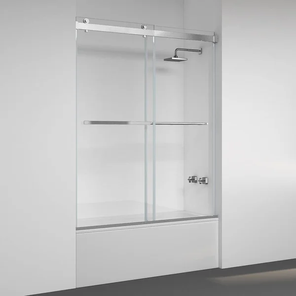 Vinnova Spezia Double Sliding Frameless Tub DOOR - Matte Black, 60x22 W x 58x22 H