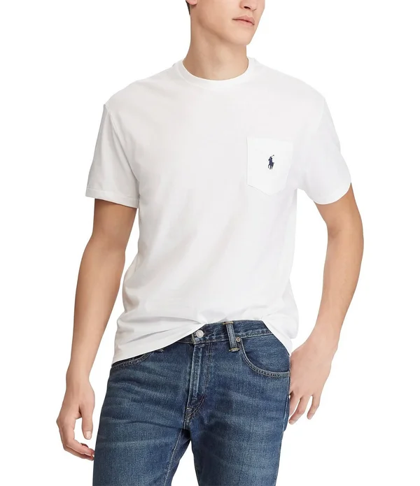 Big & Tall Polo Ralph Lauren Classic Fit Jersey Crewneck Pocket Tee - White - Size 5X, Men's