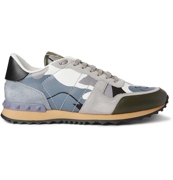 Valentino - Men - Valentino Garavani Rock Runner Suede - Leather and Canvas Sneakers Gray - Lambskin 50%, Cotton 30%, Polyester 2