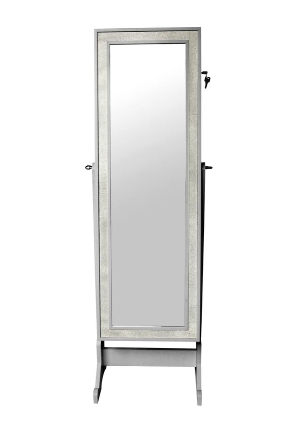 Chic Home Glitzy Classic Silver Crystal-Bordered Rectangular Jewelry Armoire Cheval Full-Length Mirror