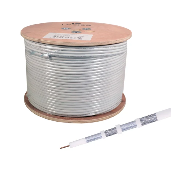 Logico RG6 Quad Shield Coaxial Cable 18 AWG 1000ft Bulk Coax Satellite TV White COX3503