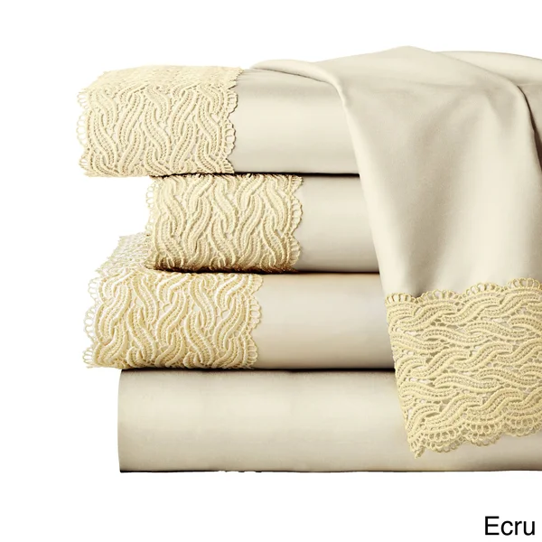 Pointehaven 300 Thread Count Lace Sheet Set - Ecru - Twin