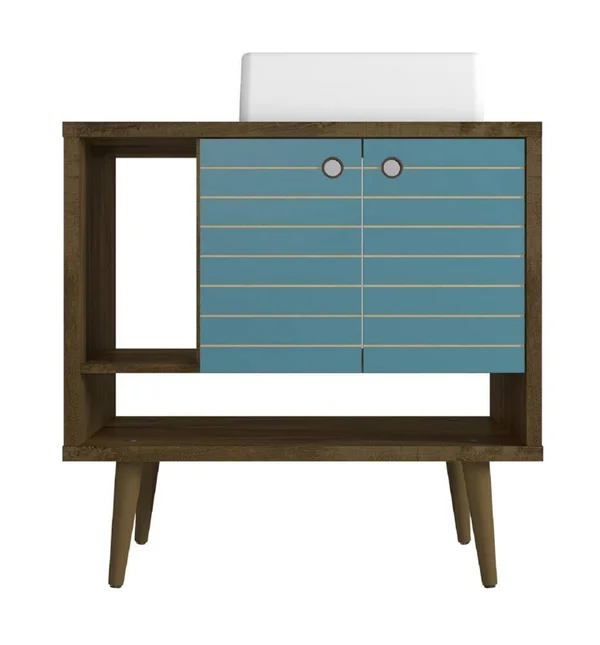 Manhattan Comfort 240BMC93 Liberty 31.49 Bathroom Vanity with Sink and 2 Shelves in Rustic Brown and Aqua Blue