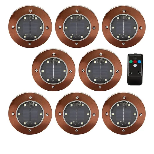 Bell + Howell Set of 8 Color-Changing Solar Disk Lights with Remote - Black