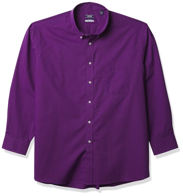 Izod Men's Regular Stretch Tonal Check Dress Shirt - New Purple Rain - 15-15.5 34/35
