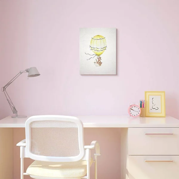 The Kids Room by Stupell 36 in. x 48 in. Cute Cartoon Giraffe in Hot Air Balloon Zoo Painting by Studio Q Canvas Wall Art - Multi