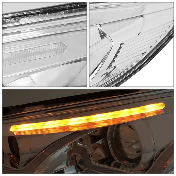 DNA Motoring for 15-17 Ford Focus Dual Halo LED DRL Light Bar+Turn Signal Projector Headlight Chrome Housing Clear Corner Headla