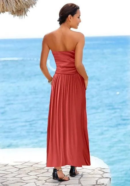 Bandeau Maxi Dress, Rust, Size 6