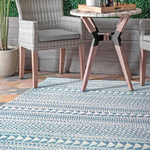 nuLOOM Hana Striped Geometric Outdoor Gray 5 ft. x 8 ft. Area Rug