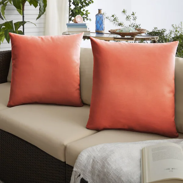 Set of 2 Orange Sunbrella Canvas Indoor and Outdoor Square Throw Pillow - 18x22