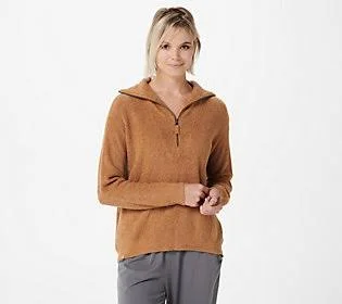 Barefoot Dreams CozyChic Lite Women's Half ZipHi-Low Pullover, Size Small, Honey